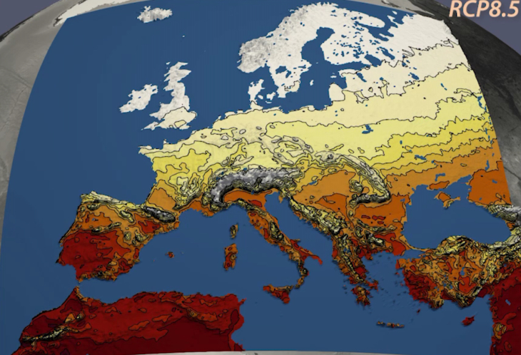 Regionale Klimaprojektionen für Europa Screenshot Hitzetage RCP8.5